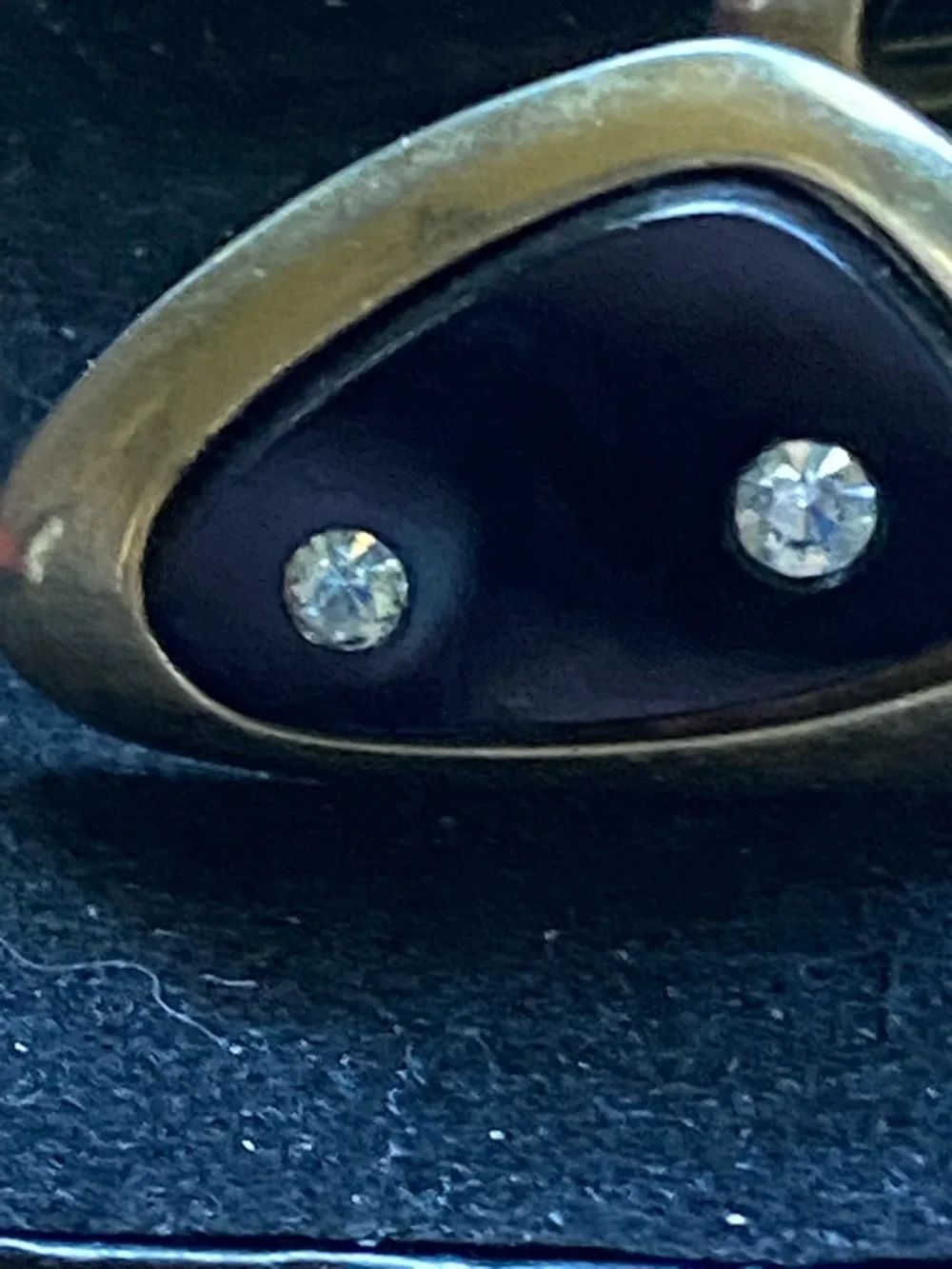 Sarah Coventry Gold Tone Black Enamel Cuff Links Clear Rhinestones “Atomic”